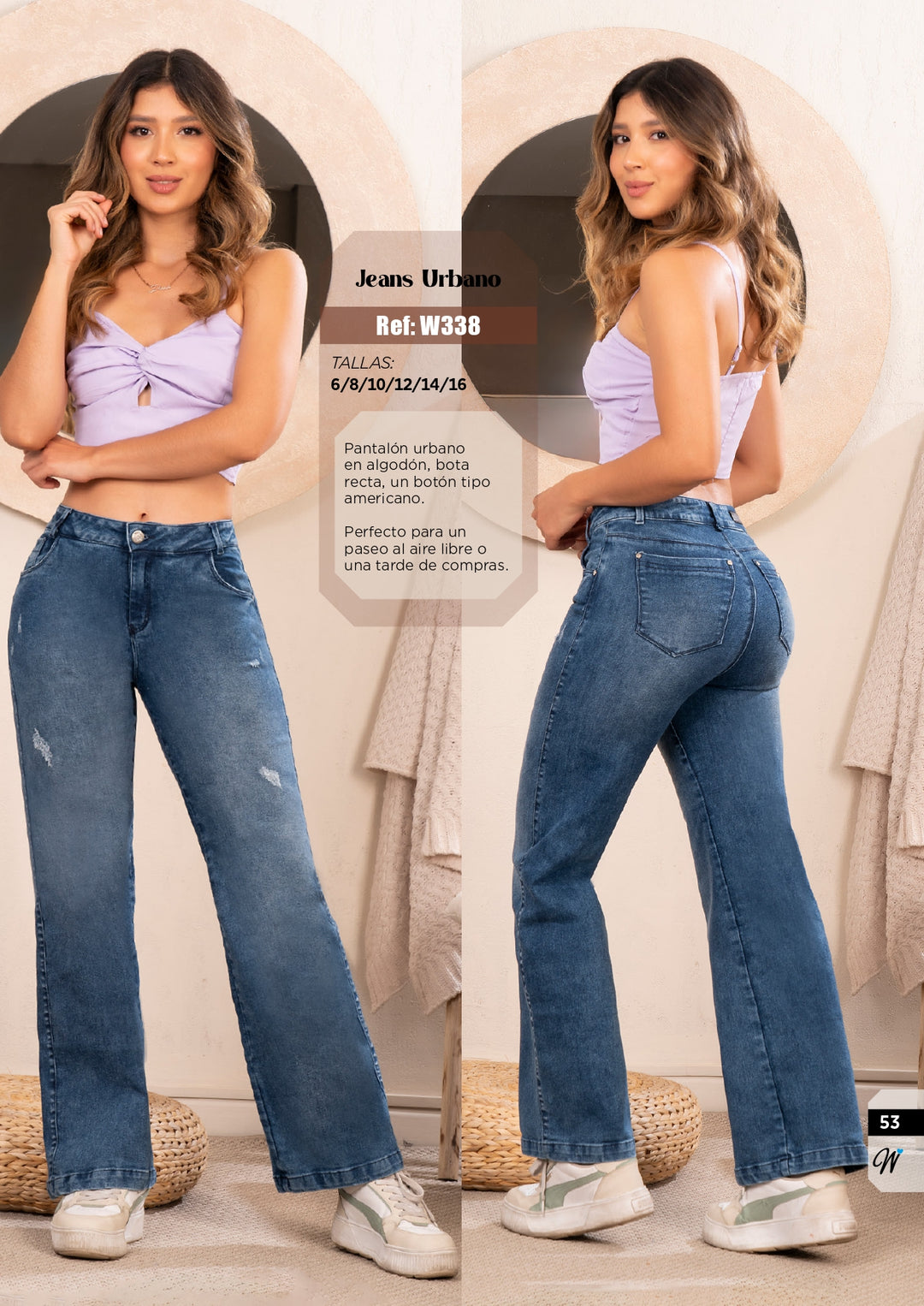 W-338 100%  Authentic Colombian Push Up Jeans (Tummy Control, Mid Rise, Wide Leg, Boyfriend Jeans)