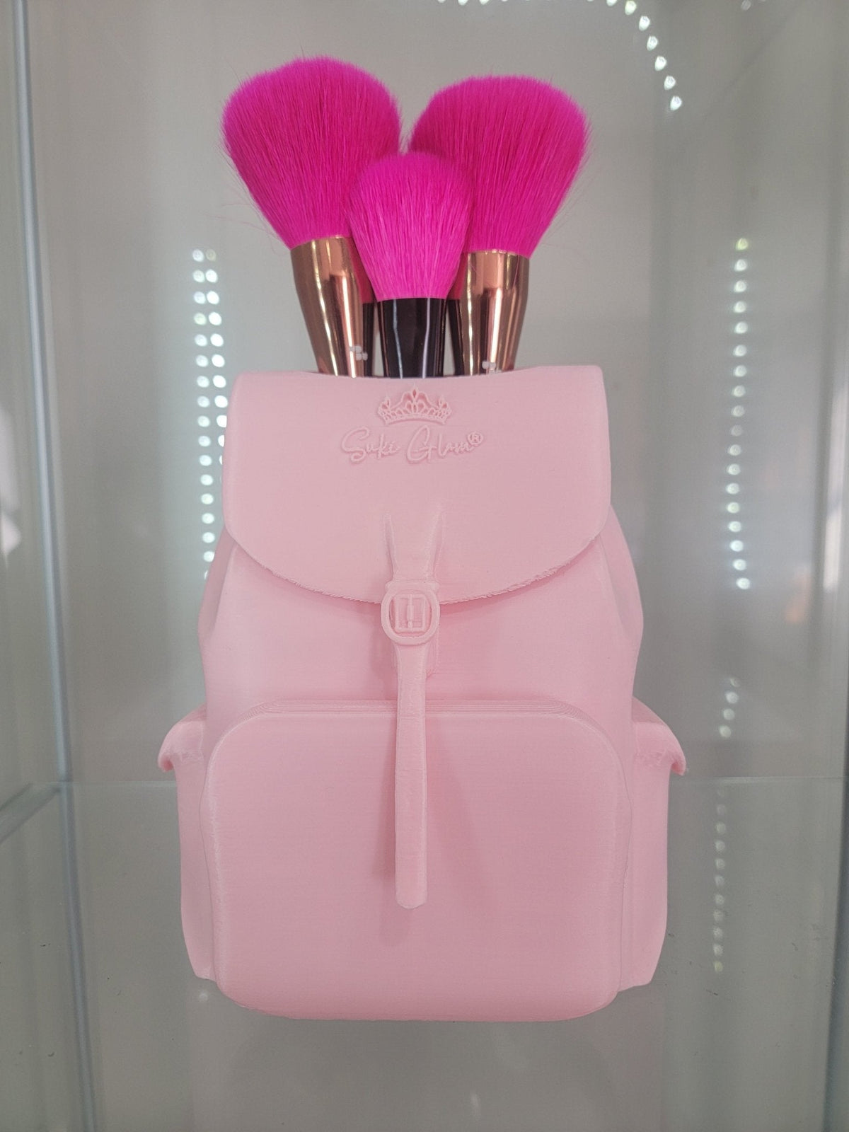 Adorable Pink Backpack Makeup Brush Holder - Stylish Organizer for Glam Lovers