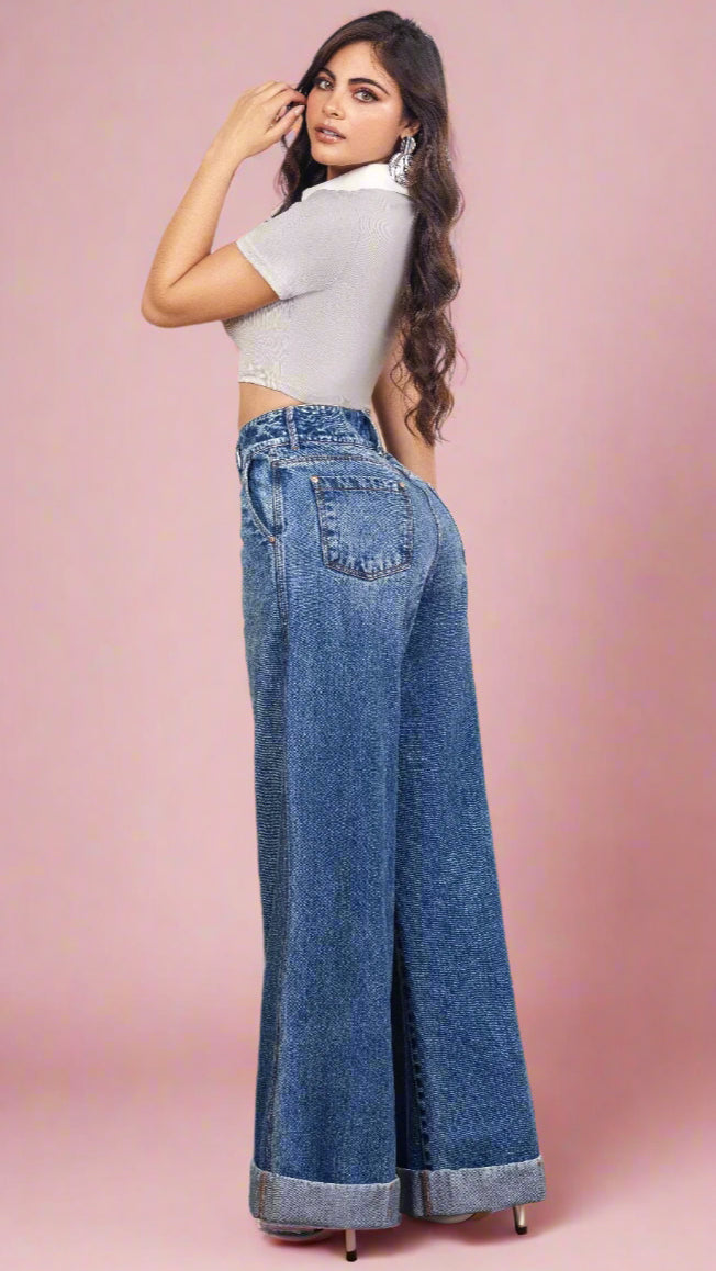 Cowl 100% Authentic Colombian Palazzo Jeans: Iconic Wide Leg