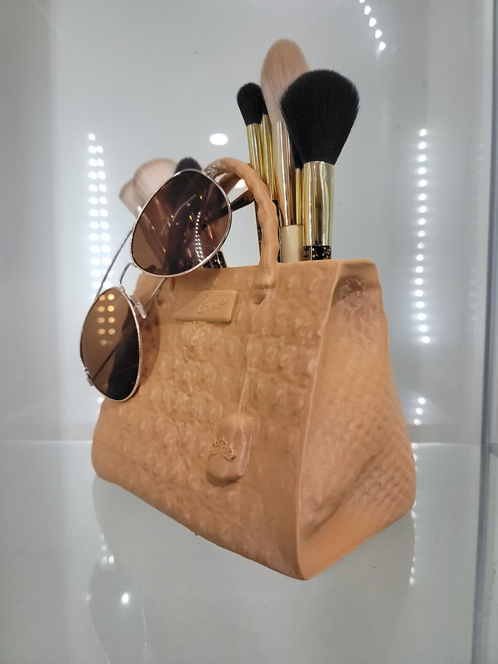 Croc-Embossed Handbag Vanity & Home Decor Makeup Organizer and Brush Holder