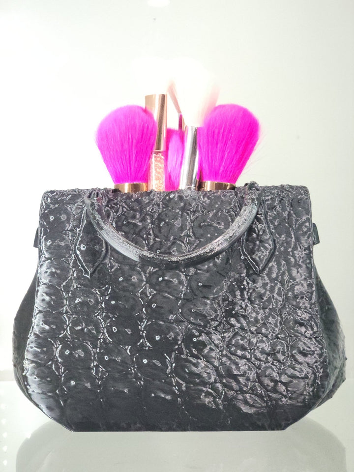 3D Printed Black Crocodile Texture Bag Brush Holder - Glam Vanity Decor - JDColFashion