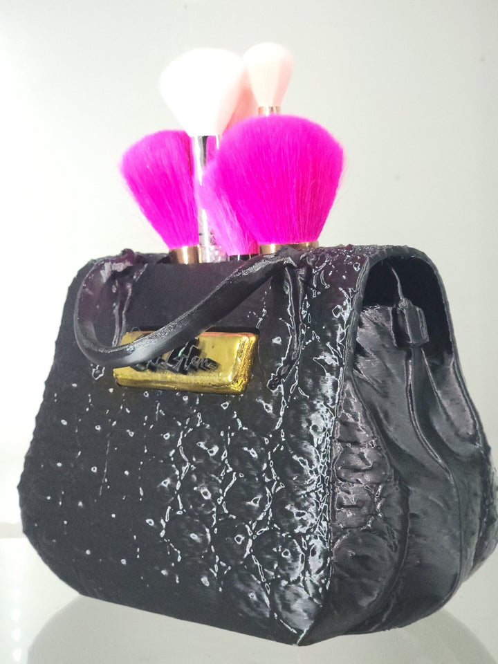 3D Printed Black Crocodile Texture Bag Brush Holder - Glam Vanity Decor - JDColFashion