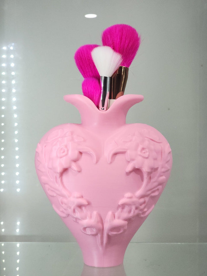 3D Printed Pink Heart Vase & Brush Holder - Floral Decor & Organizer - JDColFashion