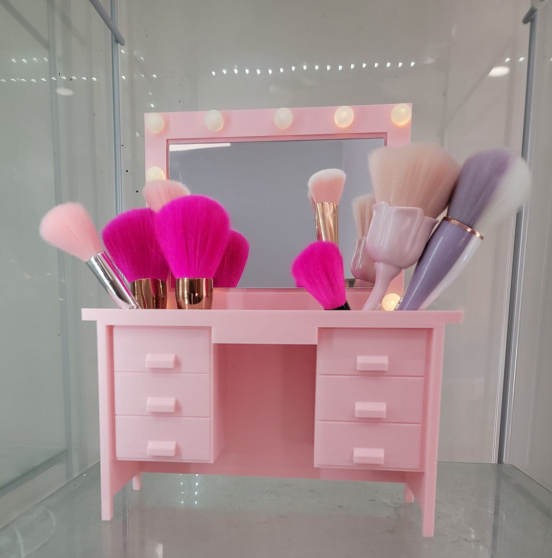 3D Printed Real Mirror & LED LIGHTS Makeup Brush Holder Vanity Desk Design - JDColFashion