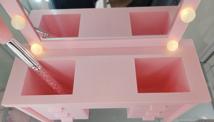 3D Printed Real Mirror & LED LIGHTS Makeup Brush Holder Vanity Desk Design - JDColFashion