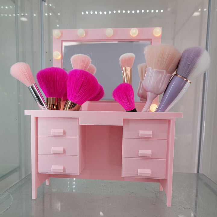 3D Printed Real Mirror & LED LIGHTS Makeup Brush Holder Vanity Desk Design - JDColFashion