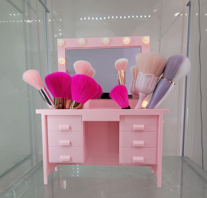 3D Printed Real Mirror & LED LIGHTS Makeup Brush Holder Vanity Desk Design - Suki Glam - 