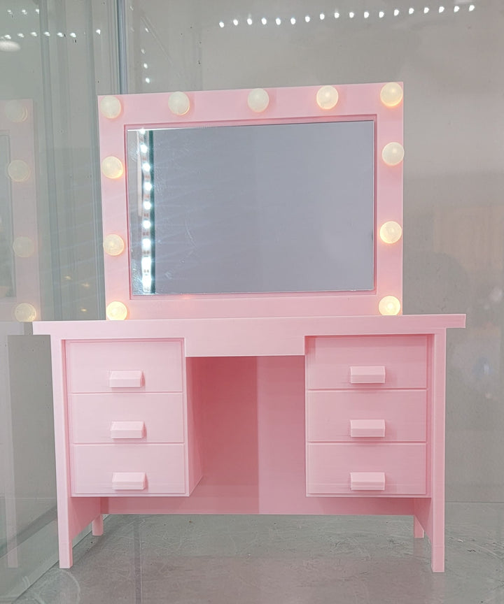 3D Printed Real Mirror & LED LIGHTS Makeup Brush Holder Vanity Desk Design - Suki Glam - 