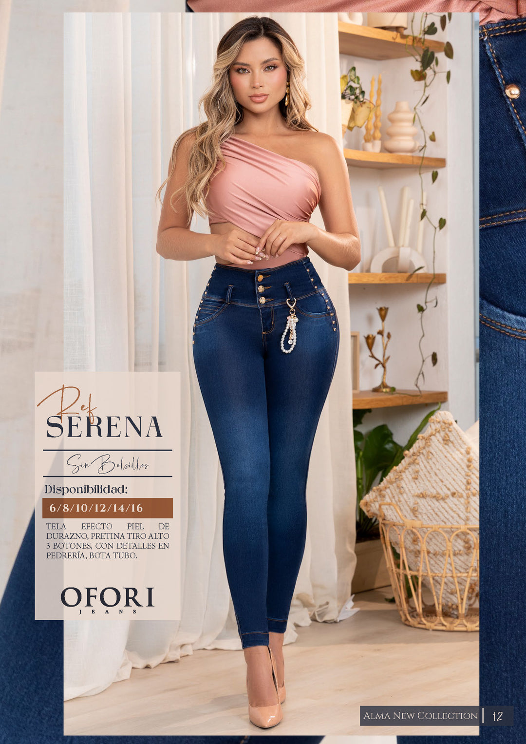 Serena 100% Authentic Colombian Push-Up Skinny Jeans with Pearl Accessor
