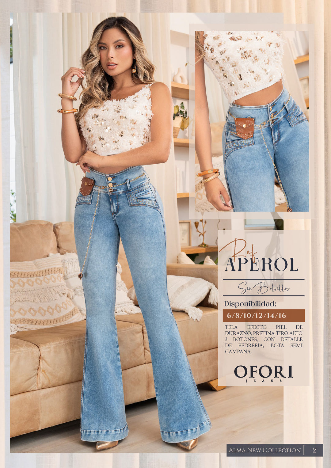 Aperol 100% Authentic Colombian Push-Up Flare Jeans with Chain Belt