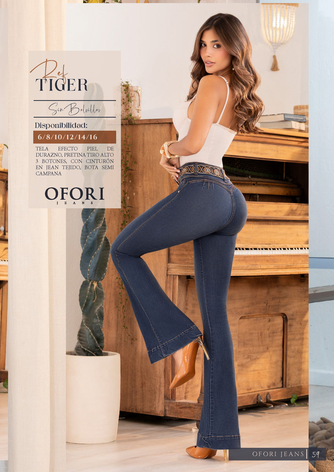 Tiger 100% Authentic Colombian Push-Up Flare Jeans with Woven Belt