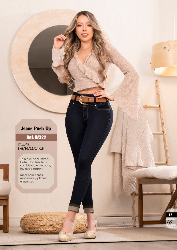 W-322 100% Authentic Colombian Push Up Jeans (Tummy Control, High Waist, Cuffed Jeans)