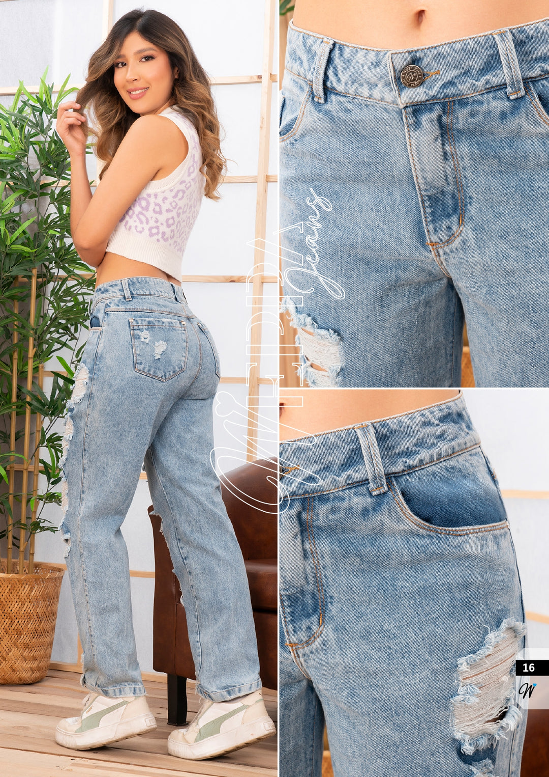 W-323 100%  Authentic Colombian Jeans (Wide Leg, Mid Rise, Tummy Control Boyfriend Jeans)