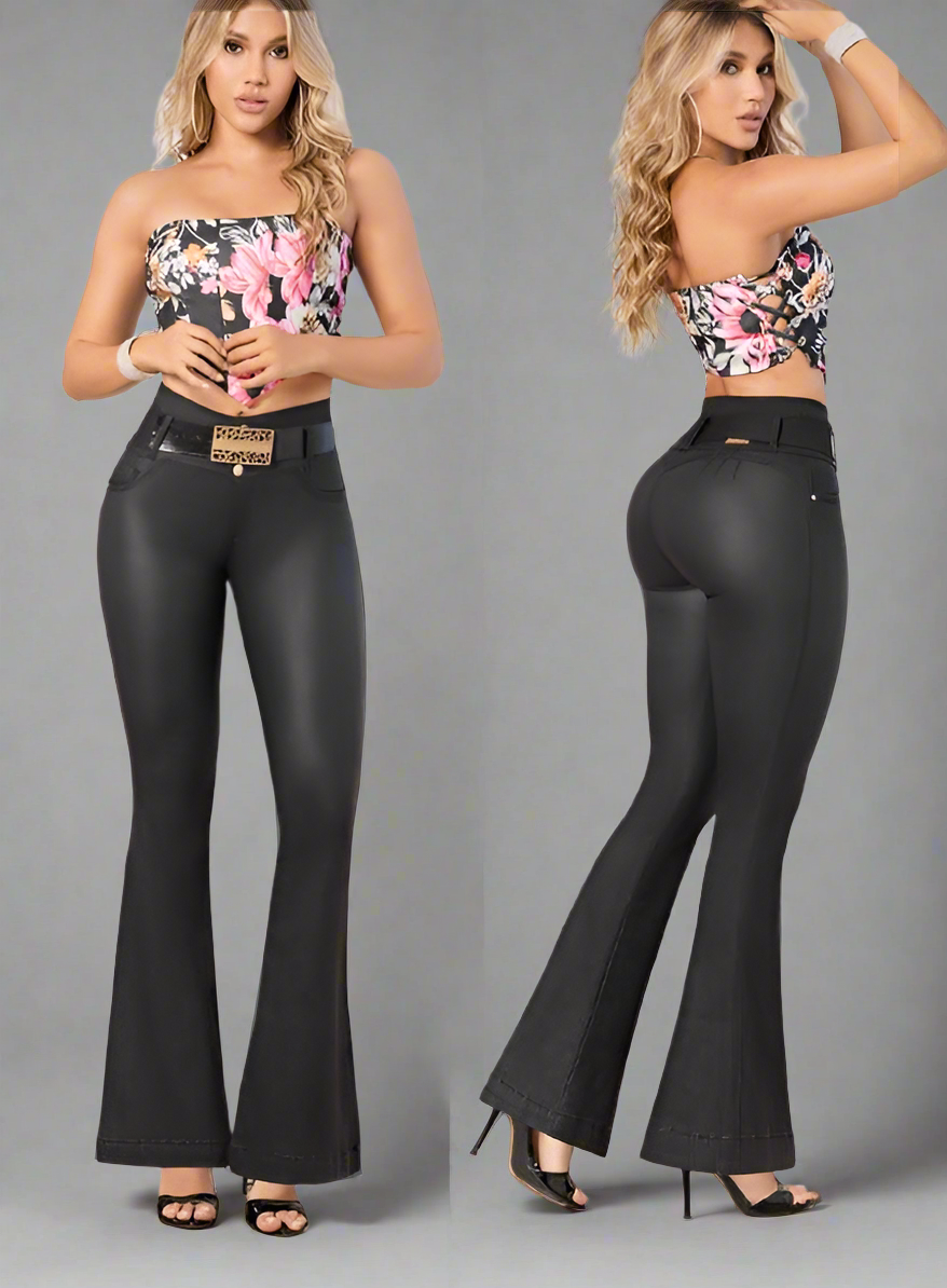Greta 100% Authentic Colombian Push Up Flare Jeans (Leather effect)
