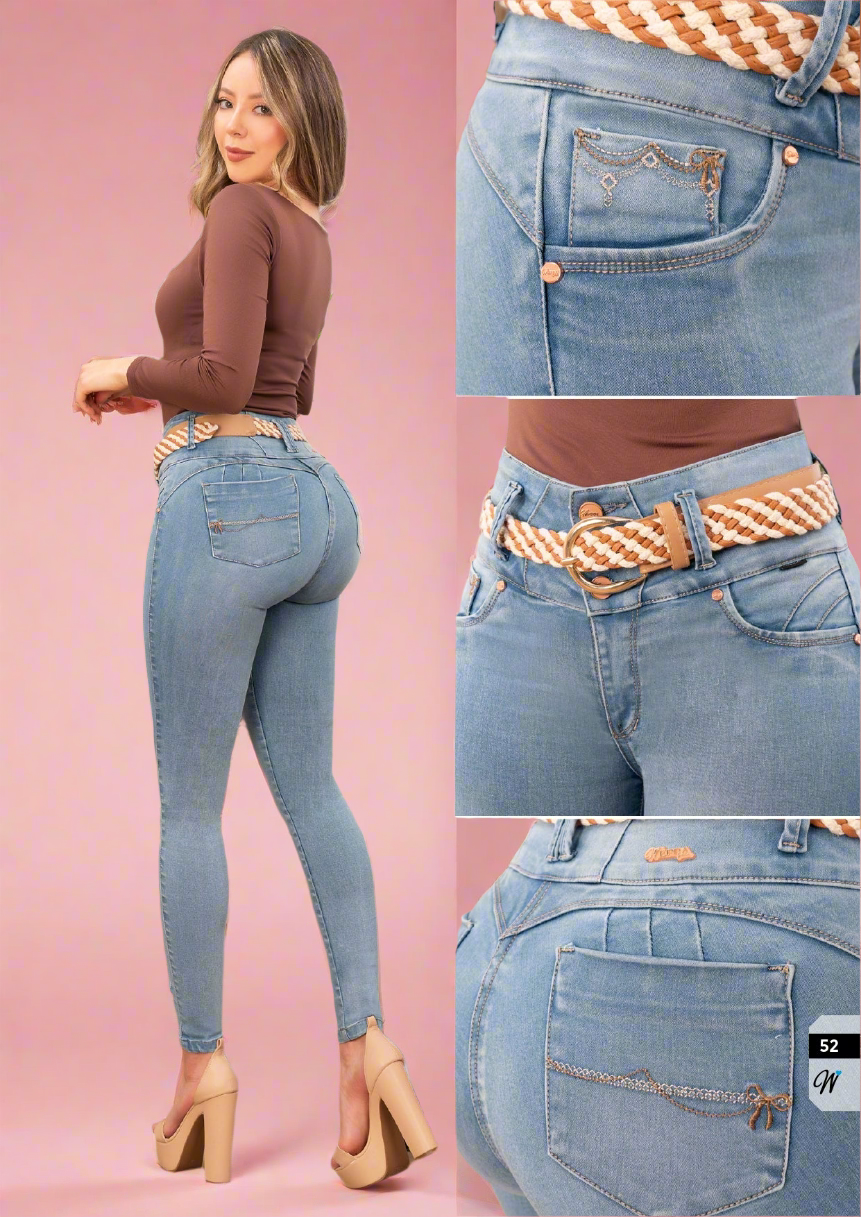 W-337 100%  Authentic Colombian Push Up Jeans (Tummy Control, High Waist, Skinny Leg)