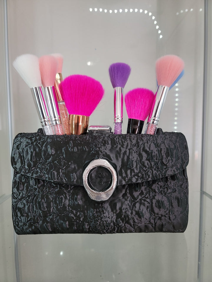 Elegant Black Clutch Makeup Brush Holder - Luxurious Vanity Organizer - JDColFashion