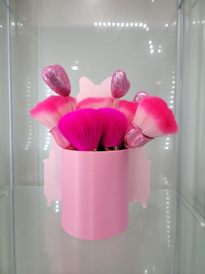 Elegant Pink Vanity Brush Holder with Bow and Heart Accents - JDColFashion