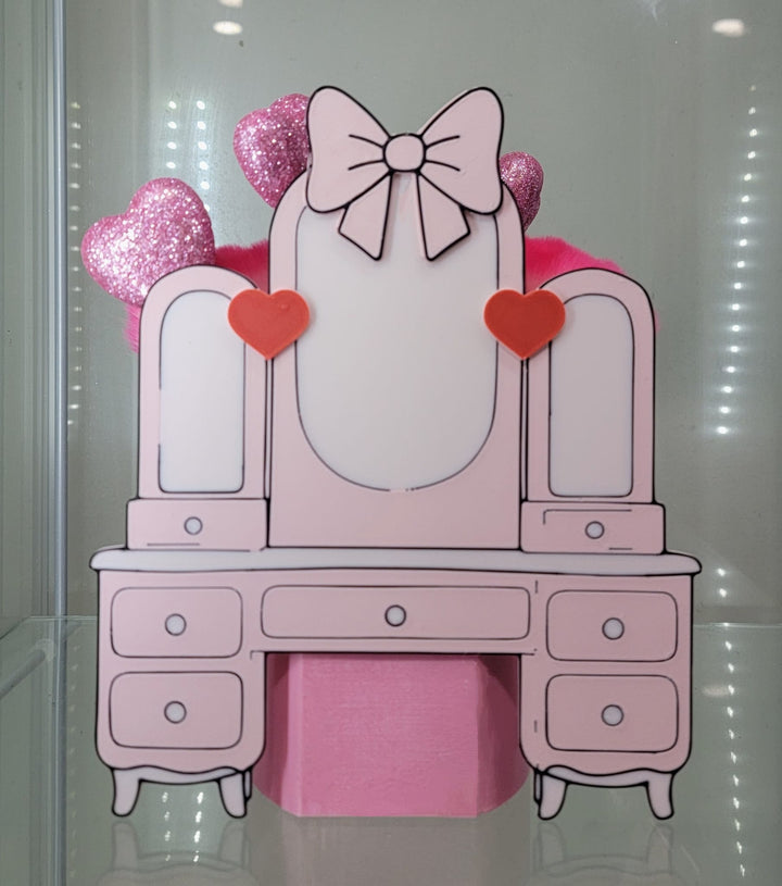 Elegant Pink Vanity Brush Holder with Bow and Heart Accents - JDColFashion