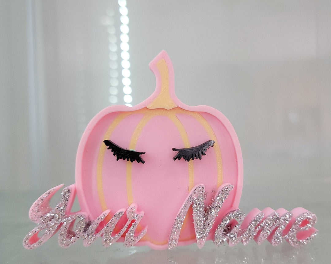 Personalized 3D - Printed Pink Pumpkin with Glitter Name & Eyelashes ✨ - JDColFashion