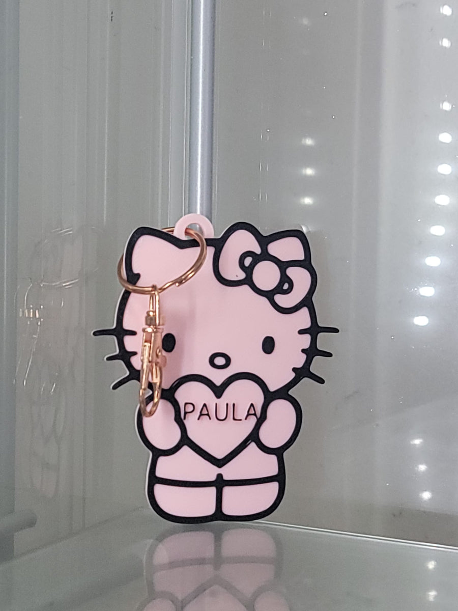 Personalized Hello Kitty Ring Keychain - Custom Name 3D Printed Accessory - JDColFashion