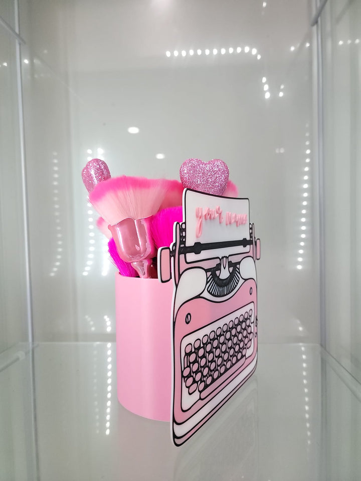 Personalized Pink Typewriter Brush Holder - JDColFashion