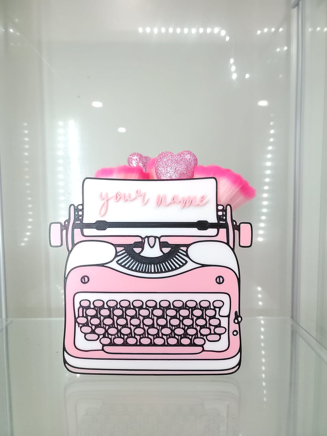 Personalized Pink Typewriter Brush Holder - JDColFashion