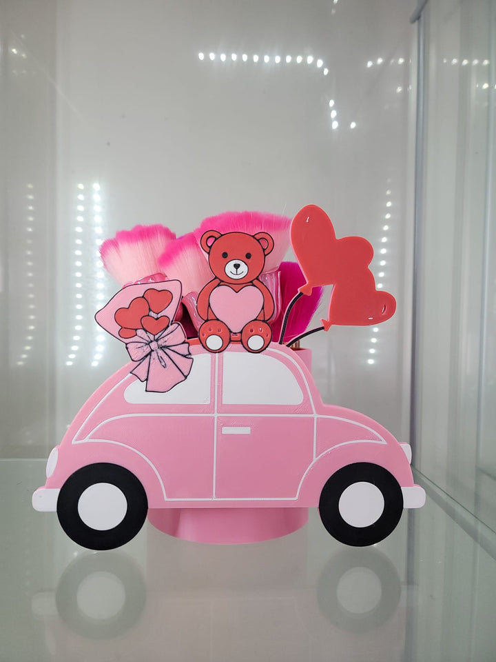 Pink Car Makeup Brush Holder – Adorable Teddy Bear & Heart Design - JDColFashion