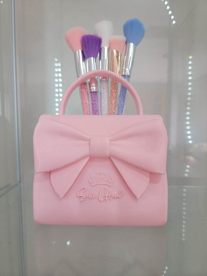 Pretty in Pink Bow Handbag Brush Holder - Glamorous Vanity Organizer - JDColFashion