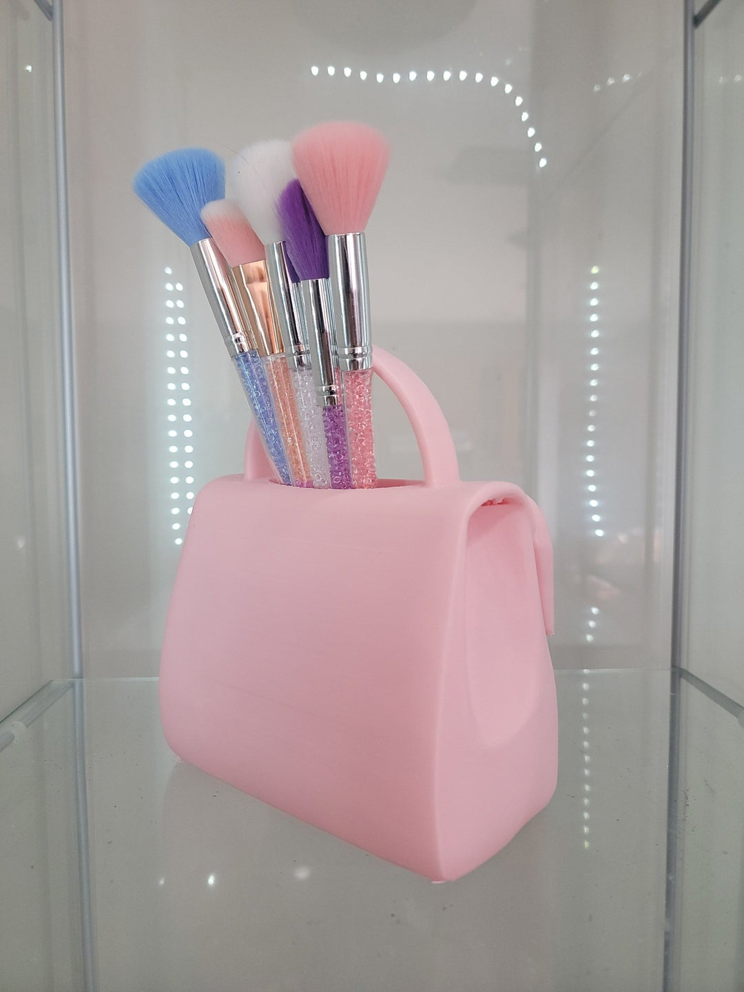 Pretty in Pink Bow Handbag Brush Holder - Glamorous Vanity Organizer - JDColFashion