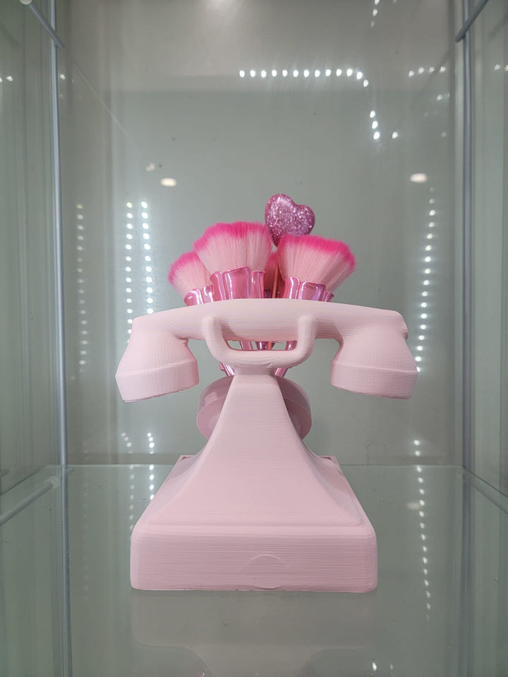 Vintage Pink Rotary Phone Retro Vanity & Home Decor Makeup Organizer Brush Holder - JDColFashion