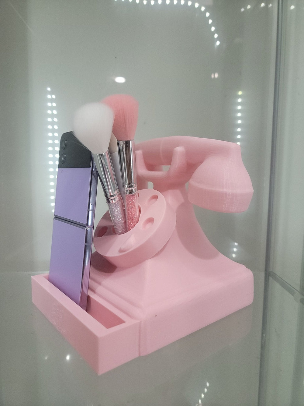 Vintage Pink Rotary Phone Retro Vanity & Home Decor Makeup Organizer Brush Holder - JDColFashion