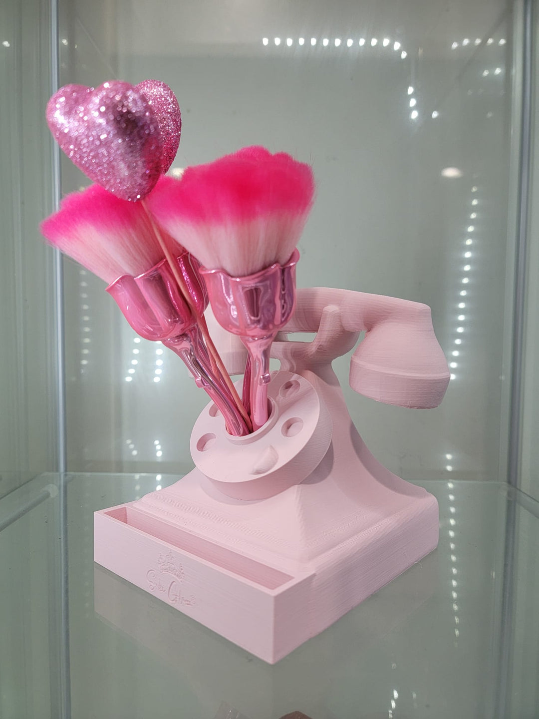 Vintage Pink Rotary Phone Retro Vanity & Home Decor Makeup Organizer Brush Holder - JDColFashion