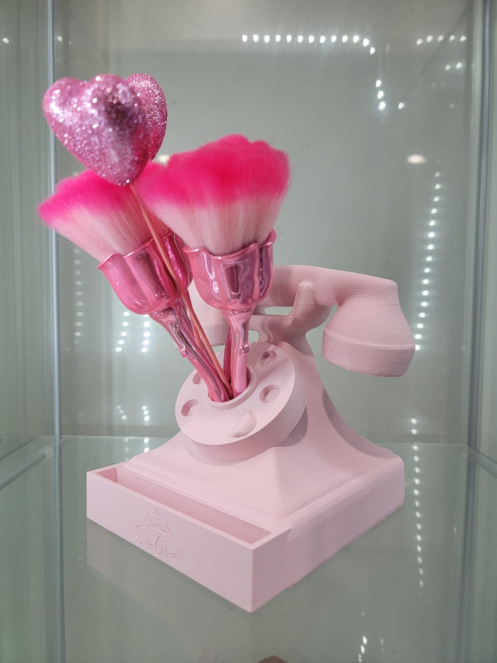 Vintage Pink Rotary Phone Retro Vanity & Home Decor Makeup Organizer Brush Holder - JDColFashion