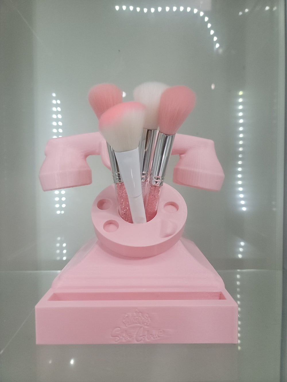 Vintage Pink Rotary Phone Retro Vanity & Home Decor Makeup Organizer Brush Holder - JDColFashion