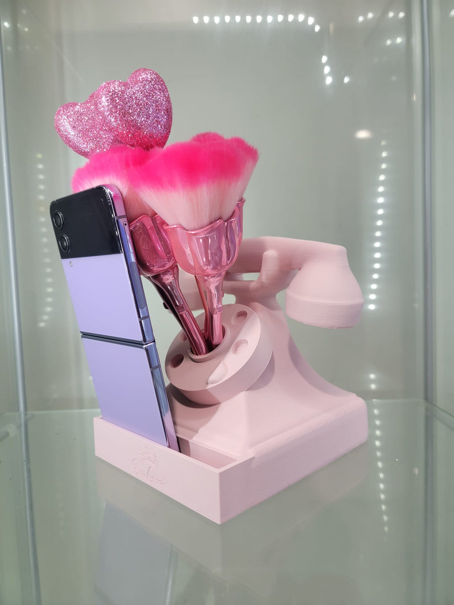 Vintage Pink Rotary Phone Retro Vanity & Home Decor Makeup Organizer Brush Holder - JDColFashion