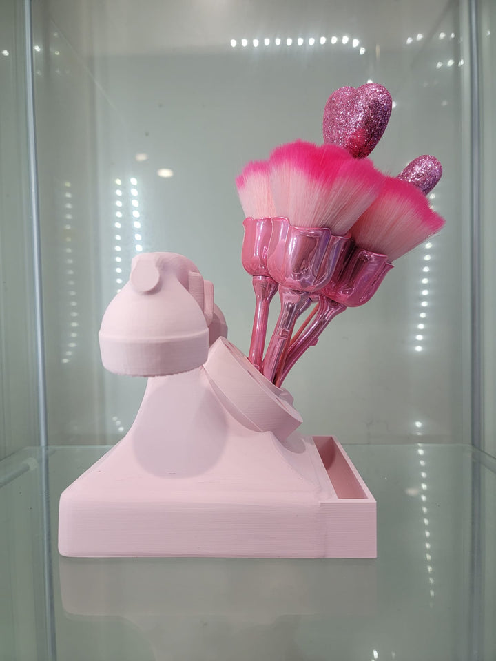 Vintage Pink Rotary Phone Retro Vanity & Home Decor Makeup Organizer Brush Holder - JDColFashion