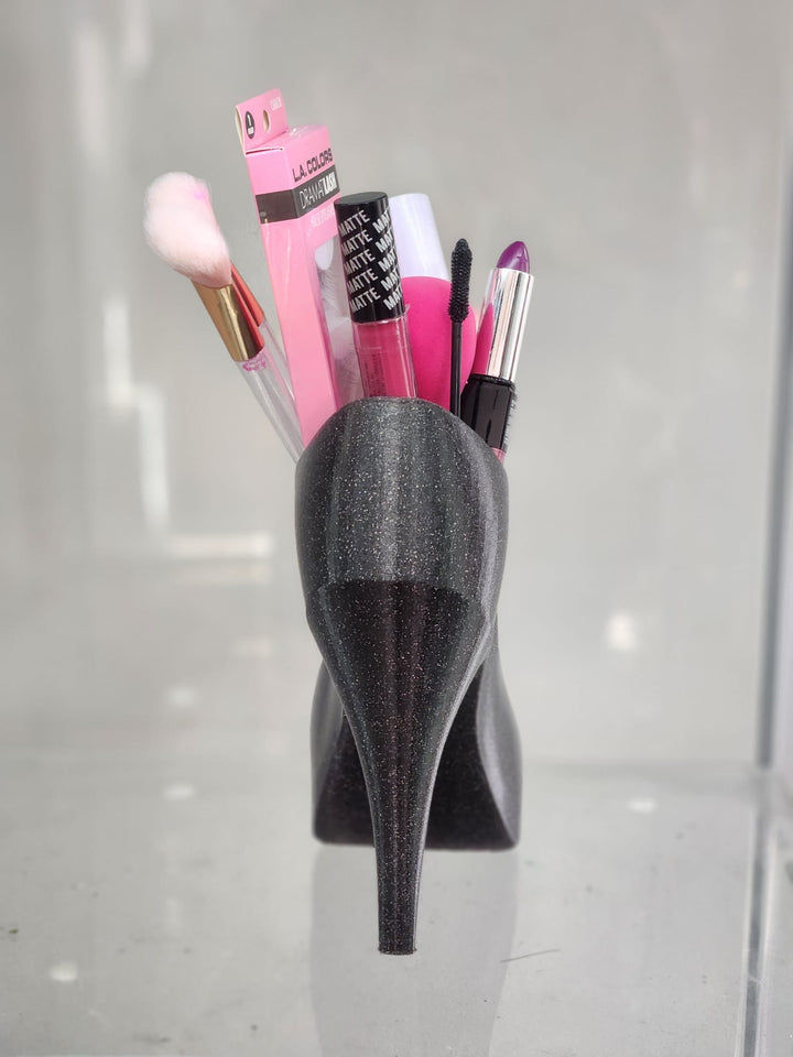 High Heel black Glitter makeup holder - JDColFashion